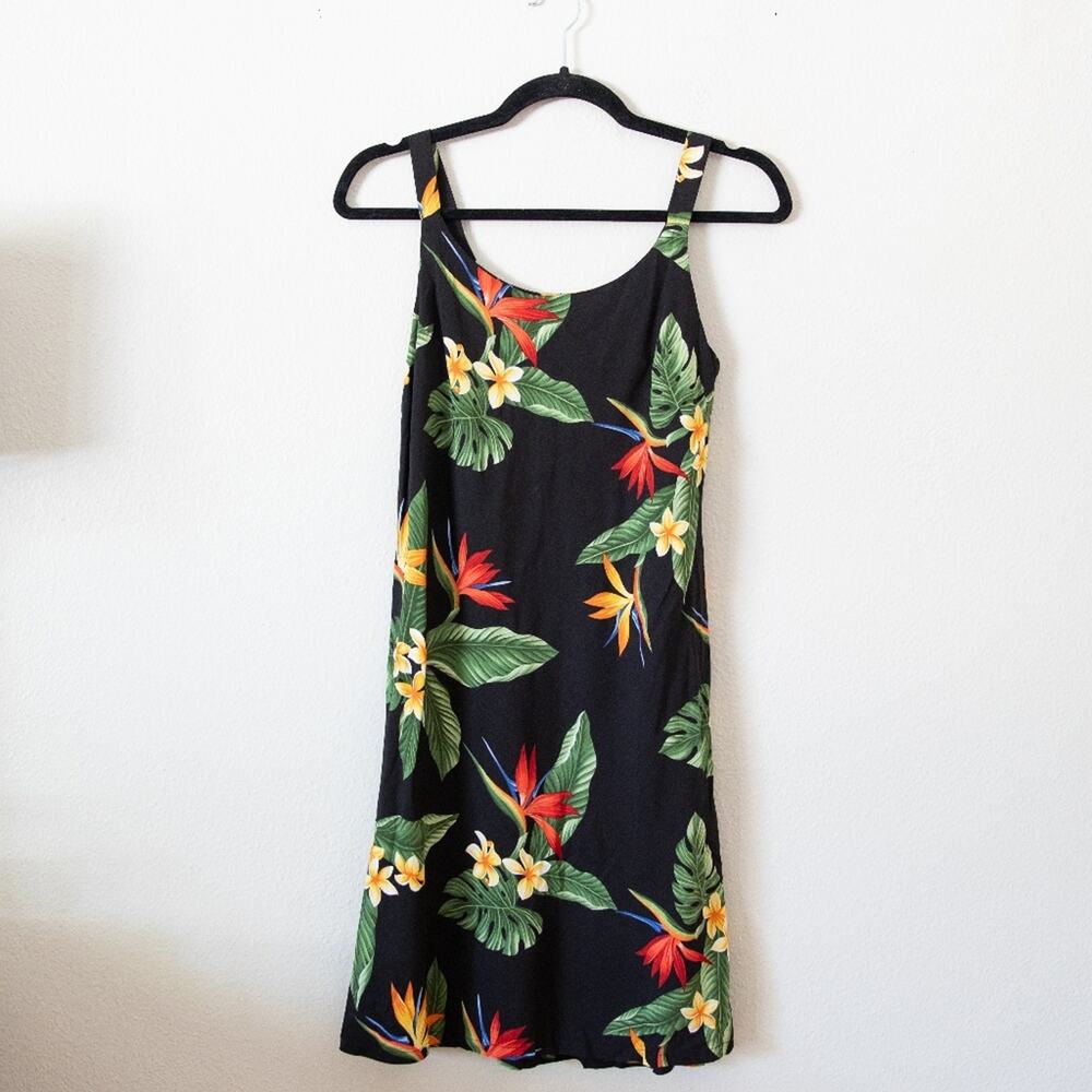 Puanani Hawaiian Floral Dress Rayon Colorful Tropical Aloha Sleeveless Retro